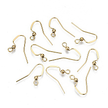 Honeyhandy 304 Stainless Steel Earring Hooks, Ear Wire, with Horizontal Loop, Cadmium Free & Nickel Free & Lead Free, Real 18K Gold Plated, 16~18x22mm, Hole: 2mm, Pin: 0.7mm