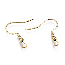 Honeyhandy 304 Stainless Steel Earring Hooks, Ear Wire, with Horizontal Loop, Cadmium Free & Nickel Free & Lead Free, Real 18K Gold Plated, 20~22x22mm, Hole: 2mm, Pin: 0.7mm