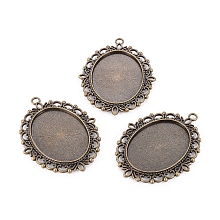 Honeyhandy Tibetan Style Oval Pendant Cabochon Settings,  Nickel Free & Lead Free, Antique Bronze, Tray: 40x30mm, 61x48x3mm, Hole: 3mm