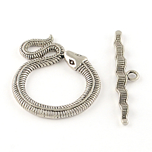 Honeyhandy Tibetan Style Snake Toggle Clasps, Cadmium Free & Nickel Free & Lead Free, Antique Silver, Snake: 46x36x3mm, Hole: 4mm, Bar: 51x10x3mm, Hole: 3mm