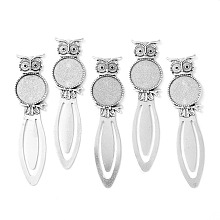 Honeyhandy Owl Vintage Tibetan Style Alloy Bookmarks Cabochon Settings, Cadmium Free & Lead Free, Antique Silver, Flat Round Tray: 20mm, Fit for 1.5mm Rhinestone, 88x22.5x3mm