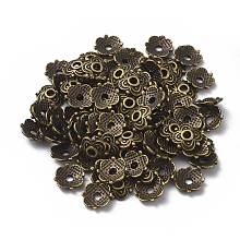 ARRICRAFT 4-Petal Tibetan Style Alloy Flower Bead Caps, Cadmium Free & Nickel Free & Lead Free, Antique Bronze, 8x8x2mm, Hole: 2mm