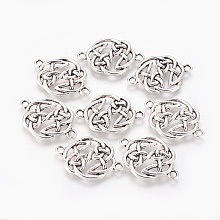 Honeyhandy Tibetan Style Alloy Links connectors, Flat Round Knot, Cadmium Free & Nickel Free & Lead Free, Antique Silver, 29x20x2mm, Hole: 2mm