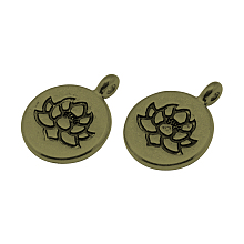 Honeyhandy Tibetan Style Alloy Pendants, Flat Round with Lotus, Cadmium Free & Nickel Free & Lead Free, Antique Bronze, 20x15x4.5mm, Hole: 1.5mm