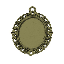 Honeyhandy Tibetan Style Alloy Pendant Cabochon Settings, Oval, Cadmium Free & Nickel Free & Lead Free, Antique Bronze, Tray: 25x18mm, 39x29x2mm, Hole: 2.5mm