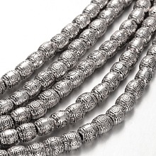 Honeyhandy Barrel Tibetan Style Alloy Bead Strands, Cadmium Free & Nickel Free & Lead Free, 6x6mm, Hole: 2mm, about 34pcs/Strand