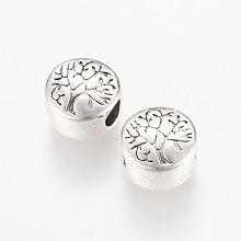 Honeyhandy Tibetan Style Alloy European Beads, Large Hole Beads, Flat Round with Tree, Cadmium Free & Nickel Free & Lead Free, Antique Silver, 13x12x9mm, Hole: 4.5mm