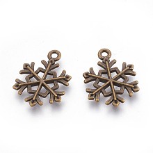 Honeyhandy Tibetan Style Alloy Pendants, Cadmium Free & Nickel Free & Lead Free, Snowflake, for Christmas, Antique Bronze, 21x16x2mm, Hole: 2mm