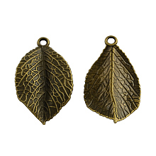 Honeyhandy Tibetan Style Alloy Leaf Pendants, Cadmium Free & Nickel Free & Lead Free, Antique Bronze, 35x20.5x3mm, Hole: 2.5mm