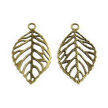 Honeyhandy Tibetan Style Alloy Filigree Leaf Pendants, Cadmium Free & Nickel Free & Lead Free, Antique Bronze, 48.5x26x1.5mm, Hole: 4mm