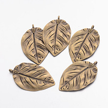 Honeyhandy Tibetan Style Alloy Leaf Big Pendants, Cadmium Free & Nickel Free & Lead Free, Antique Bronze, 52x32x3mm, Hole: 3mm