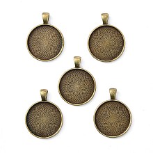 Tibetan Style Alloy Pendant Cabochon Settings, Plain Edge Bezel Cups, Lead Free & Nickel Free & Cadmium Free, Flat Round, Antique Bronze, Tray: 25mm, 36.5x28x3mm, Hole: 7x4mm