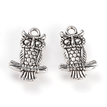 Honeyhandy Tibetan Style Alloy Pendants, Owl, Cadmium Free & Nickel Free & Lead Free, Antique Silver, 19x12.5x3mm, Hole: 2mm