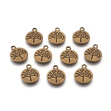 Honeyhandy Flat Round with Tree Tibetan Style Alloy Pendants, Cadmium Free & Nickel Free & Lead Free, Antique Bronze, 18.5x15x2mm, Hole: 2mm