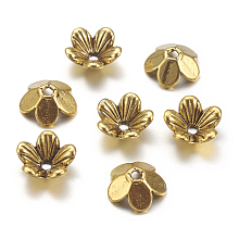 Honeyhandy Tibetan Style Flower Alloy Bead Caps, 5-Petal, Cadmium Free & Nickel Free & Lead Free, Antique Golden, 9x3mm, Hole: 1.5mm