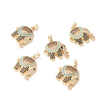 Honeyhandy Brass Micro Pave Colorful Cubic Zirconia Pendants, Long-Lasting Plated, Lead Free & Cadmium Free & Nickel Free, Elephant, Real 18K Gold Plated, 19x17.5x4.5mm, Hole: 2.5x4mm