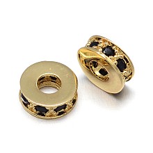 Honeyhandy Flat Round Brass Micro Pave Cubic Zirconia Spacer Beads, Lead Free & Nickel Free & Cadmium Free, Real 18K Gold Plated, 7x3mm, Hole: 3mm