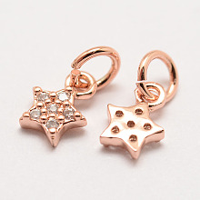 Honeyhandy Brass Micro Pave Grade AAA Cubic Zirconia Charms, Long-Lasting Plated, Star, Cadmium Free & Nickel Free & Lead Free, Real Rose Gold Plated, 8x5x2mm, Hole: 3mm