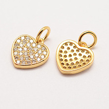 Honeyhandy Brass Micro Pave Grade AAA Cubic Zirconia Charms, Long-Lasting Plated, Heart, Cadmium Free & Nickel Free & Lead Free, Real 18K Gold Plated, 11x10x2mm, Hole: 3mm