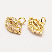 Honeyhandy Brass Micro Pave Grade AAA Cubic Zirconia Charms, Long-Lasting Plated, Lip, Cadmium Free & Nickel Free & Lead Free, Real 18K Gold Plated, 10x15x3mm, Hole: 3mm