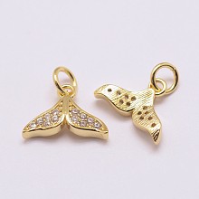 Honeyhandy Brass Micro Pave Grade AAA Cubic Zirconia Charms, Long-Lasting Plated, Whale Tail, Cadmium Free & Nickel Free & Lead Free, Real 18K Gold Plated, 9x12.5x3mm, Hole: 3mm