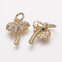 Honeyhandy Brass Micro Pave Grade AAA Cubic Zirconia Charms, Lead Free & Nickel Free & Cadmium Free, Coconut Tree, Real 18K Gold Plated, 12.5x11x3mm, Hole: 3mm