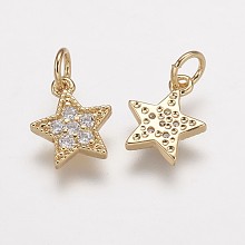 Honeyhandy Brass Micro Pave Grade AAA Cubic Zirconia Charms, Lead Free & Nickel Free & Cadmium Free, Star, Real 18K Gold Plated, 9x7.5x1.5mm, Hole: 2mm