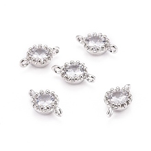 Honeyhandy Flower Brass Micro Pave Cubic Zirconia Links, Cadmium Free & Nickel Free & Lead Free, Platinum, 11.5x6x4mm, Hole: 1mm