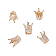 NBEADS 5pcs Cubic Zirconia Pave King Crown Bracelet Connector Spacer Charm Beads, Loose Beads for Bracelet Necklace DIY Jewelry Making Crafts Design