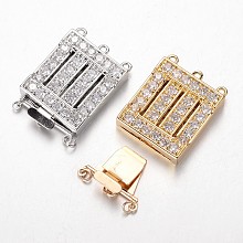 Honeyhandy Brass Cubic Zirconia Box Clasps, Cadmium Free & Nickel Free & Lead Free, Rectangle, Mixed Color, 32.5x22x6.4mm, Hole: 1.5 & 2.5mm