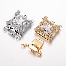 Honeyhandy Brass Cubic Zirconia Box Clasps, Cadmium Free & Nickel Free & Lead Free, Rectangle, Mixed Color, 25x21.5x7mm, Hole: 1.5 & 2.5mm