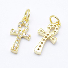 Honeyhandy Brass Micro Pave Grade AAA Cubic Zirconia Tiny Cross Charms, Cadmium Free & Nickel Free & Lead Free, Real 18K Gold Plated, 13x6.5x2mm, Hole: 2.5mm