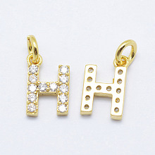 Honeyhandy Brass Micro Pave Grade AAA Cubic Zirconia Charms, Letter H, Cadmium Free & Nickel Free & Lead Free, Real 18K Gold Plated, 9x6x1.5mm, Hole: 2mm