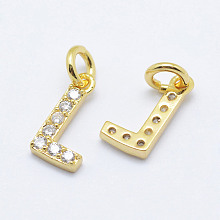 Honeyhandy Brass Micro Pave Grade AAA Cubic Zirconia Charms, Letter L, Cadmium Free & Nickel Free & Lead Free, Real 18K Gold Plated, 9x5x1.5mm, Hole: 2mm