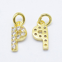 Honeyhandy Brass Micro Pave Grade AAA Cubic Zirconia Charms, Letter P, Cadmium Free & Nickel Free & Lead Free, Real 18K Gold Plated, 9x4.5x1.5mm, Hole: 2mm