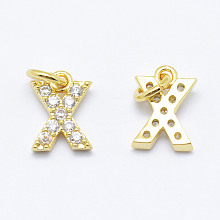 Honeyhandy Brass Micro Pave Grade AAA Cubic Zirconia Charms, Letter X, Cadmium Free & Nickel Free & Lead Free, Real 18K Gold Plated, 8x6x1.5mm, Hole: 2mm