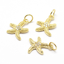 Honeyhandy Brass Micro Pave Grade AAA Cubic Zirconia Pendants, Starfish/Sea Stars, Lead Free & Nickel Free & Cadmium Free, Real 18K Gold Plated, 13x10.5x2mm, Hole: 3.5mm