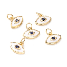 Honeyhandy Brass Micro Pave Midnight Blue Cubic Zirconia Charms, with Enamel and Jump Ring, Long-Lasting Plated, Lead Free & Cadmium Free & Nickel Free, Eye, Real 18K Gold Plated, 10x13x3.5mm, Hole: 3.5mm