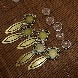 Honeyhandy 20mm Clear Domed Glass Cabochon Cover for Antique Bronze DIY Alloy Portrait Bookmark Making, Cadmium Free & Nickel Free & Lead Free, Bookmark Cabochon Settings: 81x31mm, Tray: 20mm