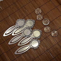 Honeyhandy 20mm Clear Domed Glass Cabochon Cover for Antique Silver DIY Alloy Portrait Bookmark Making, Cadmium Free & Nickel Free & Lead Free, Bookmark Cabochon Settings: 81x31mm, Tray: 20mm