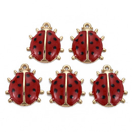 Honeyhandy Alloy Enamel Pendants, Light Gold, Cadmium Free & Nickel Free & Lead Free, Ladybird, FireBrick, 17x15x4mm, Hole: 1.2mm