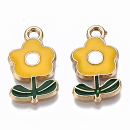 Honeyhandy Eco-Friendly Zinc Alloy  Pendants, with Enamel, Flower, Cadmium Free & Nickel Free & Lead Free, Golden, Gold, 19.5x11x2.5mm, Hole: 2mm