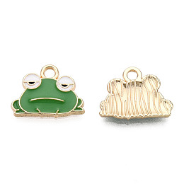 Honeyhandy Eco-Friendly Zinc Alloy  Pendants, with Enamel, Frog, Cadmium Free & Nickel Free & Lead Free, Golden, Green, 12.5x15.5x2mm, Hole: 2mm