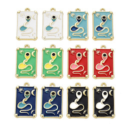 ARRICRAFT Rack Plating Alloy Enamel Pendants, Cadmium Free & Nickel Free & Lead Free, Rectangle with Snake, Light Gold, Mixed Color, 22x13x2.5mm, Hole: 1.6mm