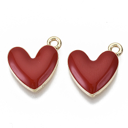 Honeyhandy Eco-Friendly Zinc Alloy Pendants, with Enamel, Cadmium Free & Nickel Free & Lead Free, Heart, Light Gold, Red, 16x15x3mm, Hole: 1.6mm