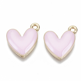 Honeyhandy Eco-Friendly Zinc Alloy Pendants, with Enamel, Cadmium Free & Nickel Free & Lead Free, Heart, Light Gold, Pink, 16x15x3mm, Hole: 1.6mm