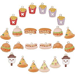 SUNNYCLUE 1 Box 40Pcs 10 Styles Food Theme Charms Eco-Friendly Zinc Alloy Pendants Croissant Chip Pizza Ice Cream Jewellery Dangles Accessories for DIY Jewelry Making Decor Crafts