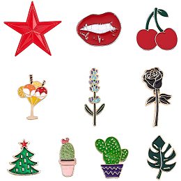 SUPERFINDINGS 10pcs Alloy Enamel Brooches Flower Ice Cream Rose Cactus Cherry Christmas Tree Lip Star Leaf Pattern Pin Badges Lapel Pin Set for Clothing Bags Jackets Accessories Supplies