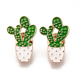 Honeyhandy Alloy Enamel Brooches, Enamel Pin, with Brass Butterfly Clutches, Cactus, Light Gold, Cadmium Free & Nickel Free & Lead Free, Green, 28.5x19x2mm, Pin: 1mm