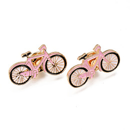 Honeyhandy Alloy Enamel Brooches, Enamel Pin, with Brass Butterfly Clutches, Bicycle, Light Gold, Cadmium Free & Nickel Free & Lead Free, Pink, 18x31.5x2mm, Pin: 1mm